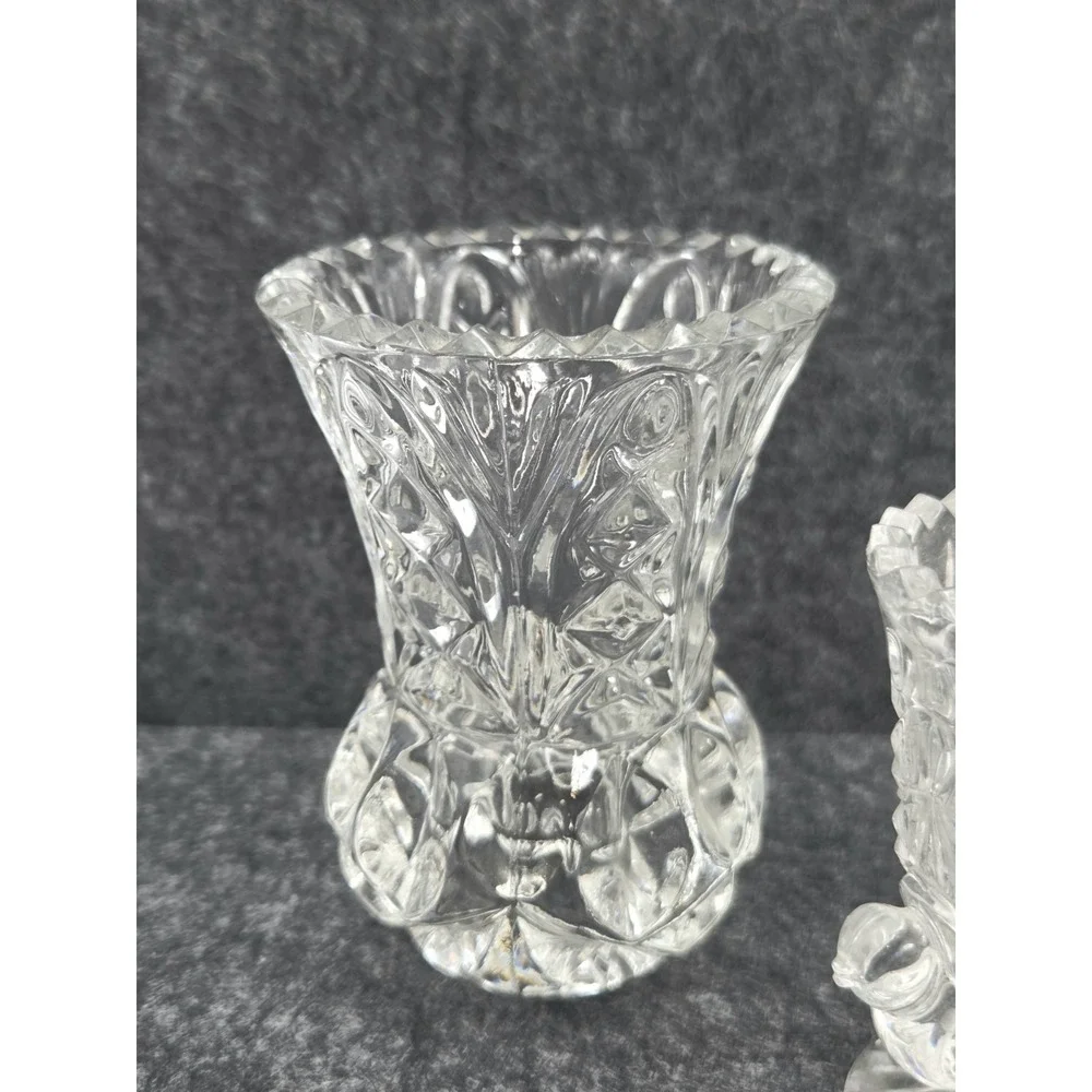 Lot Of 3 Hand Cut Lead Crystal Bud Vases Toothpick Holders VTG 1970's Thumbprint